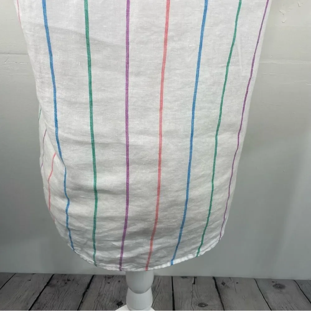 Christian Siriano 100% Linen Stripped Multicolor Top Short Sleeve size Small